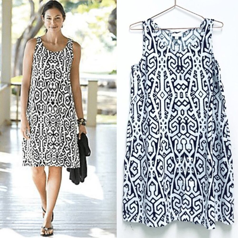 J. Jill Love Linen Ikat Print Sleeveless Shift Dress
